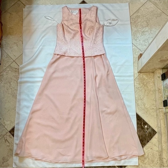 David’s Bridal Sequined Brocade Bodice Mock Two Piece Shell Pink Dress NWT Sz 14 - Picture 11 of 14